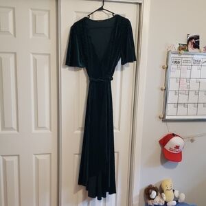 Simplee Elegant Green Velvet Dress